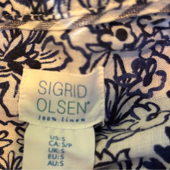 Sigrid Olsen Scandinavian Modern Floral‎ Print 100% Linen Relaxed Shirt Small - Picture 2 of 6